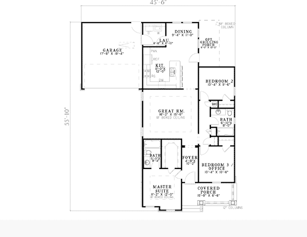 One-Story Southern Traditional Level One of Plan 62139