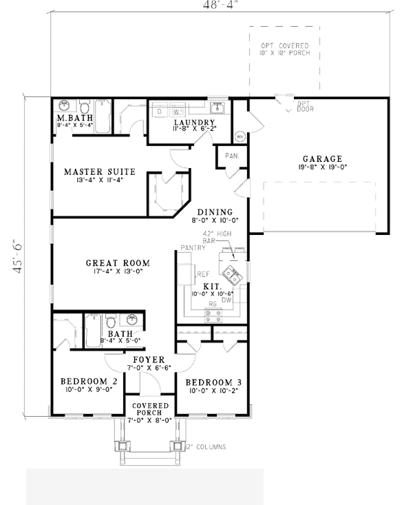 Bungalow One-Story Southern Level One of Plan 62141