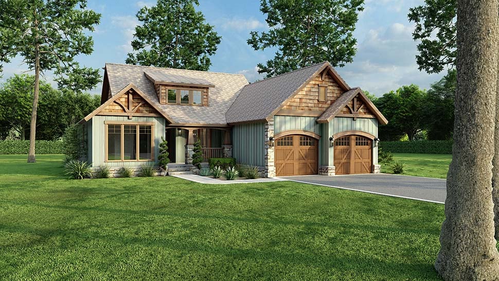 Bungalow, Country, Craftsman, Tudor Plan with 1485 Sq. Ft., 3 Bedrooms, 2 Bathrooms, 2 Car Garage Picture 5