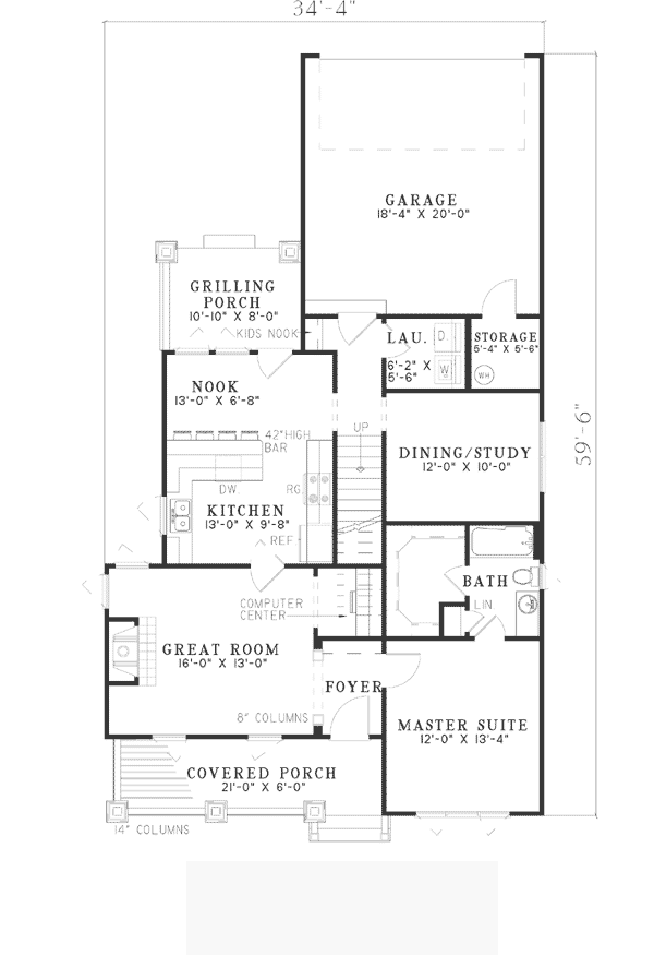 Bungalow Country Southern Level One of Plan 62144