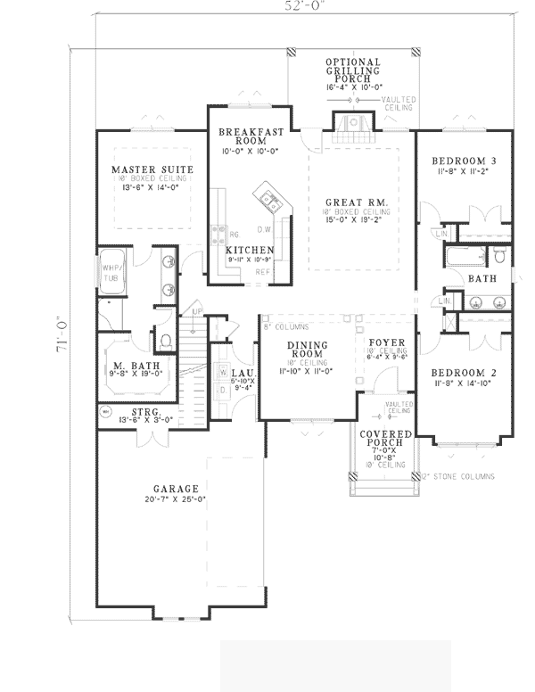 Bungalow Country Craftsman One-Story Level One of Plan 62145