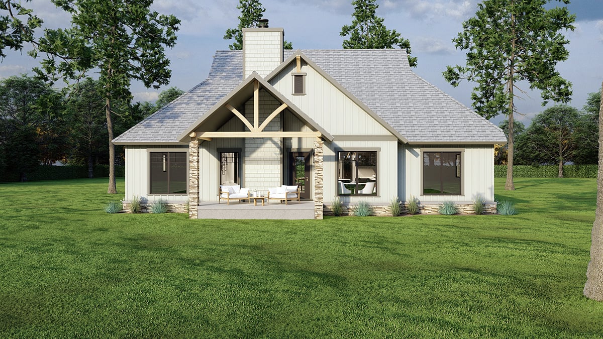 Bungalow Country Craftsman One-Story Rear Elevation of Plan 62145