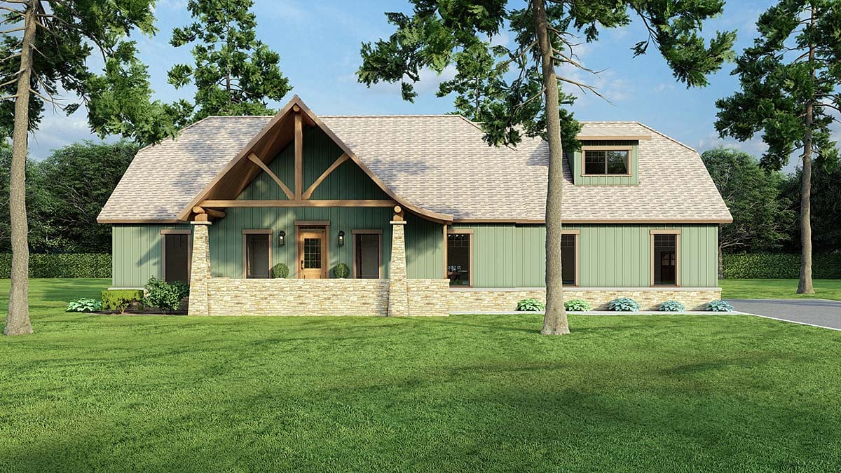 Bungalow, Country, Craftsman, One-Story Plan with 1982 Sq. Ft., 3 Bedrooms, 2 Bathrooms, 2 Car Garage Elevation