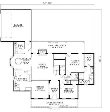 House Plan 62152 First Level Plan