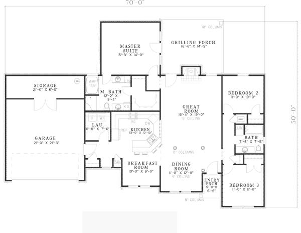 One-Story Traditional Level One of Plan 62154