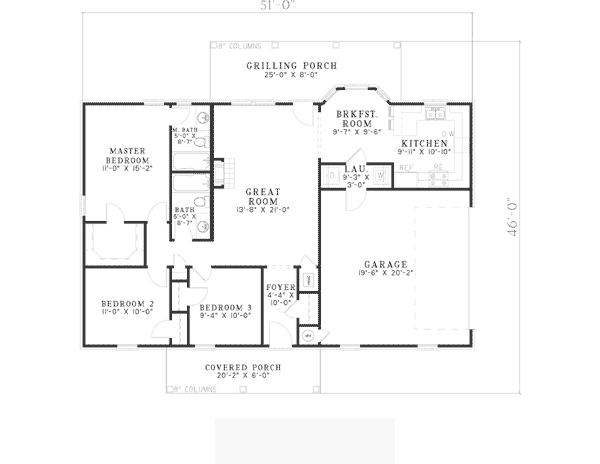 European One-Story Traditional Level One of Plan 62157