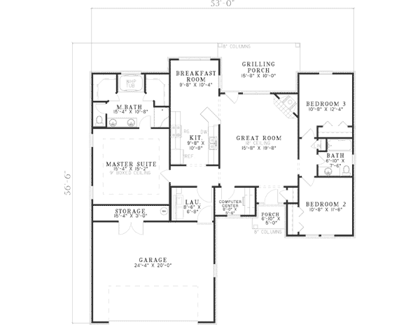 One-Story Traditional Level One of Plan 62159