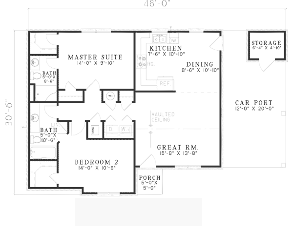 One-Story Ranch Traditional Level One of Plan 62162