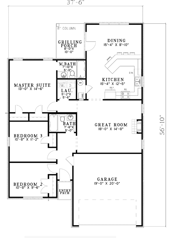 Narrow Lot One-Story Level One of Plan 62172