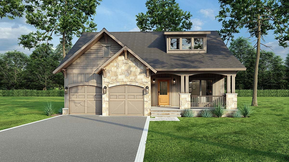 Bungalow, Country, Craftsman Plan with 1654 Sq. Ft., 3 Bedrooms, 3 Bathrooms, 2 Car Garage Elevation