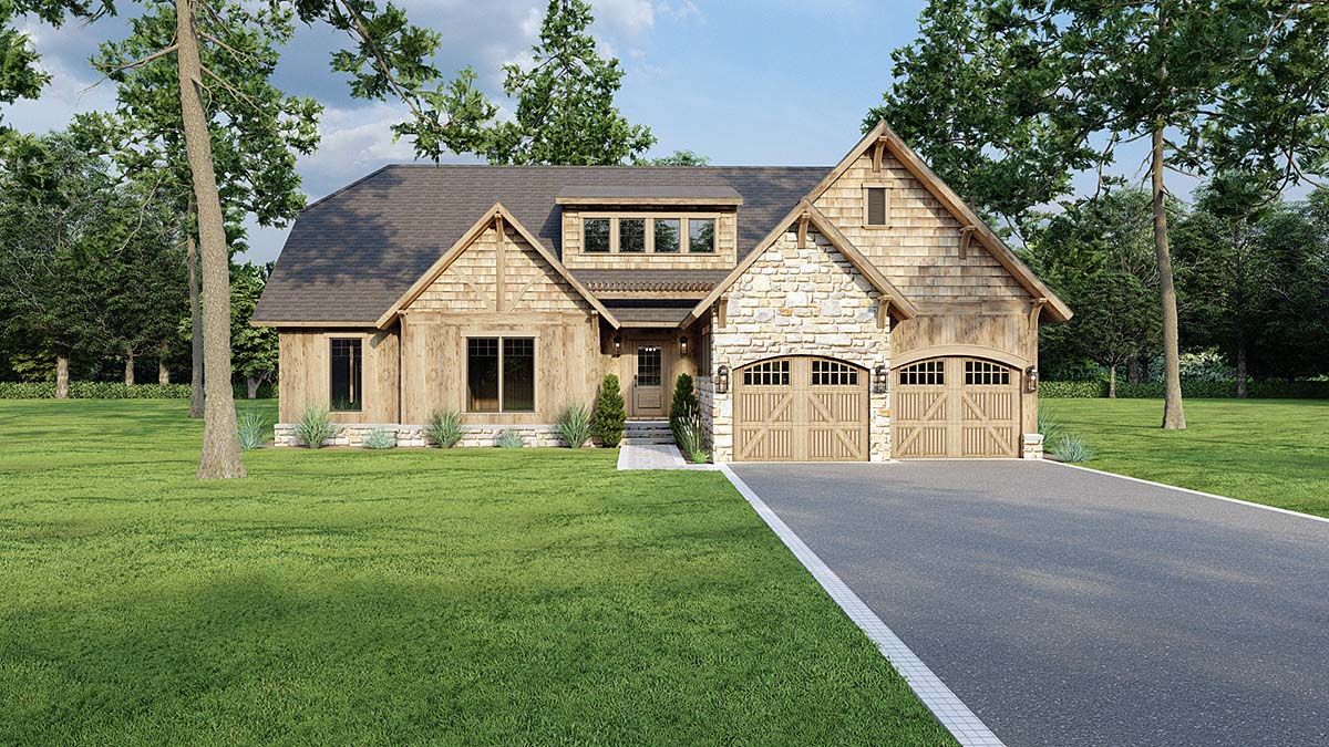 Bungalow, Country, Craftsman Plan with 2266 Sq. Ft., 4 Bedrooms, 2 Bathrooms, 2 Car Garage Elevation