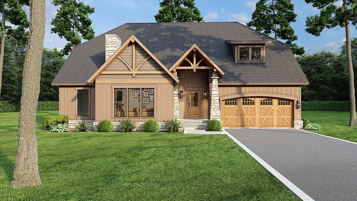 Bungalow, Country, Craftsman Plan with 2099 Sq. Ft., 3 Bedrooms, 2 Bathrooms, 2 Car Garage Elevation
