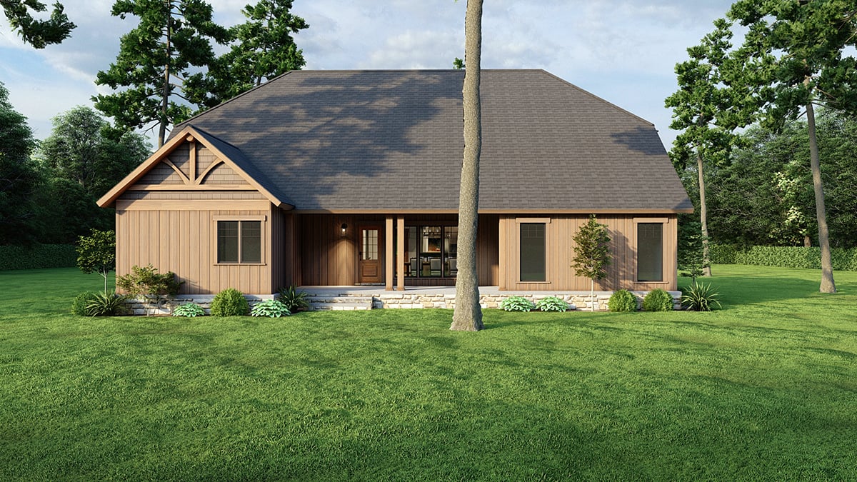 Bungalow, Country, Craftsman Plan with 2099 Sq. Ft., 3 Bedrooms, 2 Bathrooms, 2 Car Garage Rear Elevation