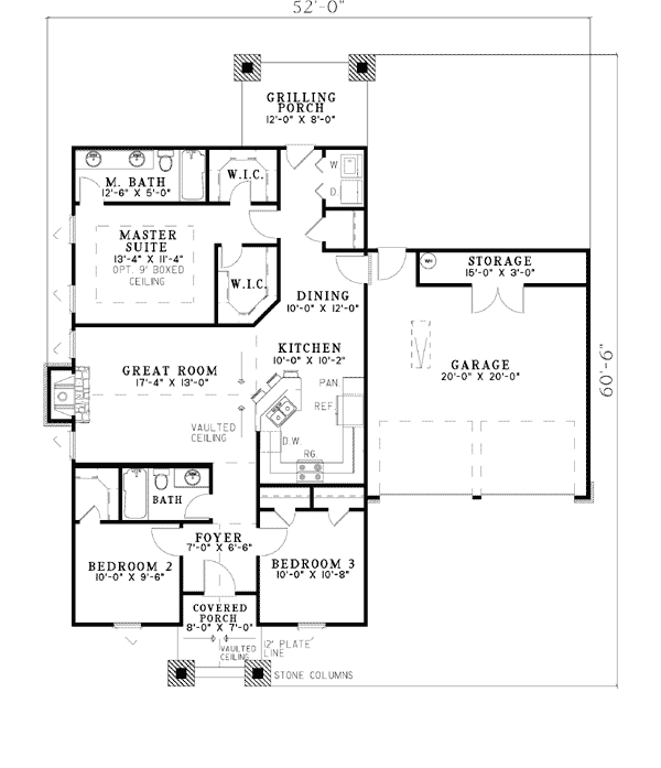 Bungalow Cabin Country Craftsman One-Story Level One of Plan 62181