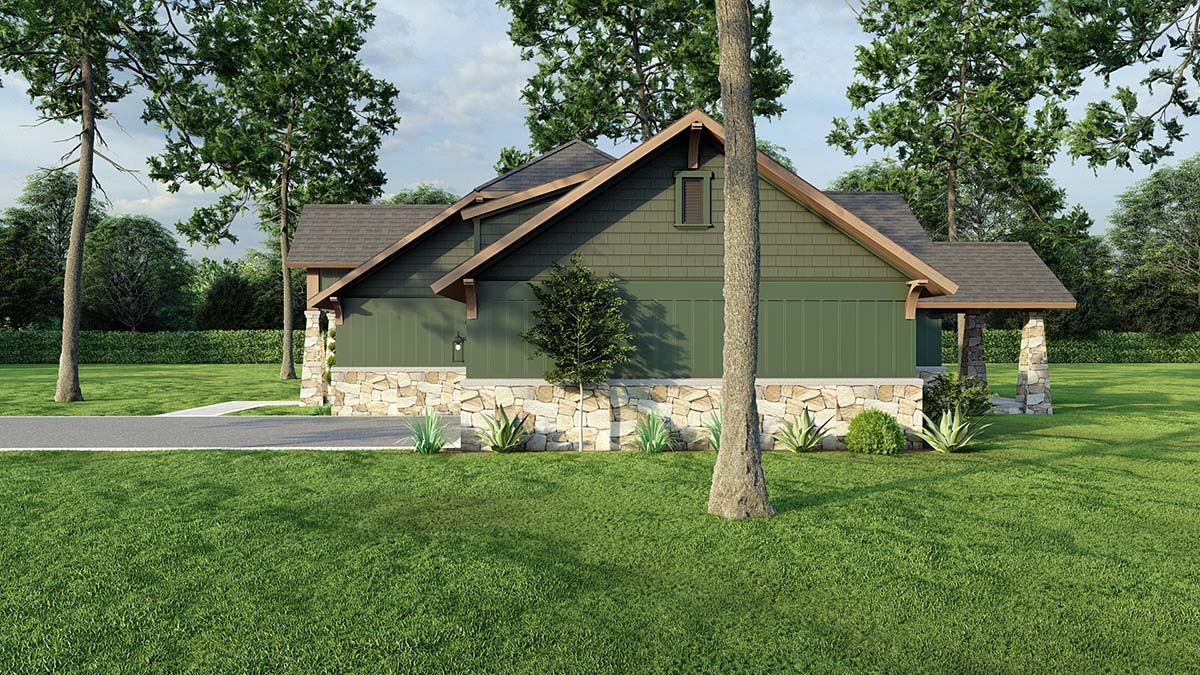 Bungalow, Cabin, Country, Craftsman, One-Story Plan with 1282 Sq. Ft., 3 Bedrooms, 2 Bathrooms, 2 Car Garage Picture 2