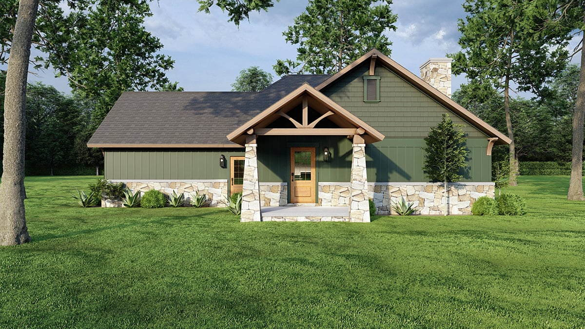 Bungalow Cabin Country Craftsman One-Story Rear Elevation of Plan 62181