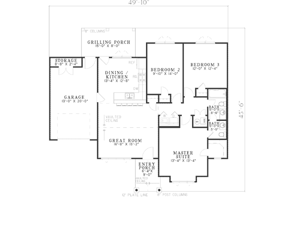 Bungalow Cabin Country Craftsman One-Story Level One of Plan 62182