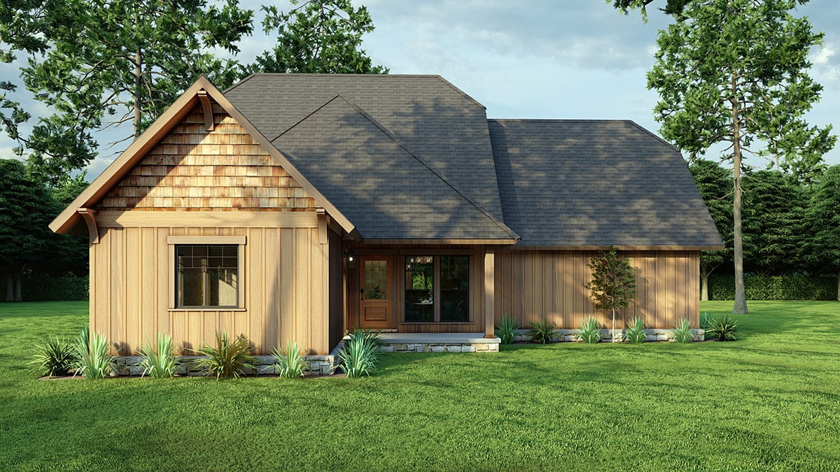 Bungalow, Country, Craftsman Plan with 1834 Sq. Ft., 3 Bedrooms, 3 Bathrooms, 2 Car Garage Rear Elevation