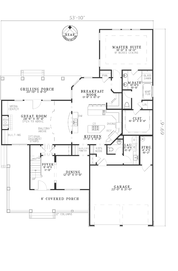 Bungalow Country Farmhouse Southern Level One of Plan 62192