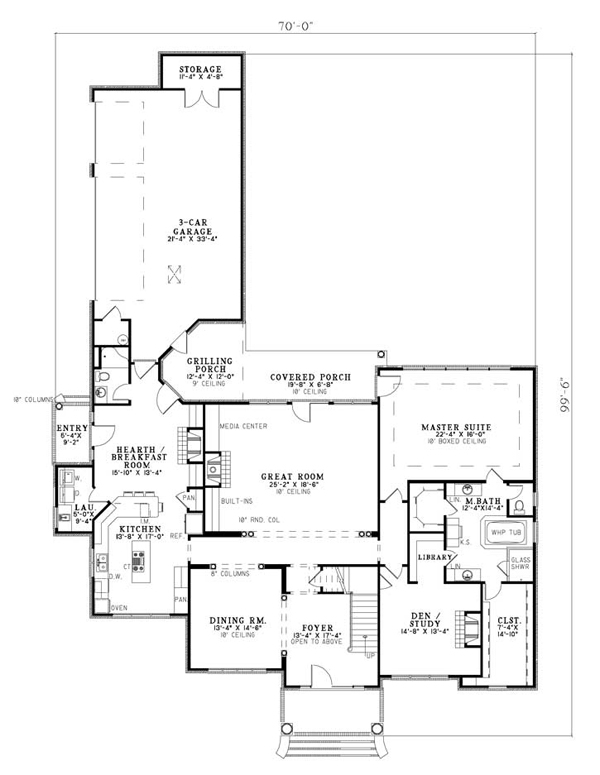 Bungalow Country European One-Story Level One of Plan 62202