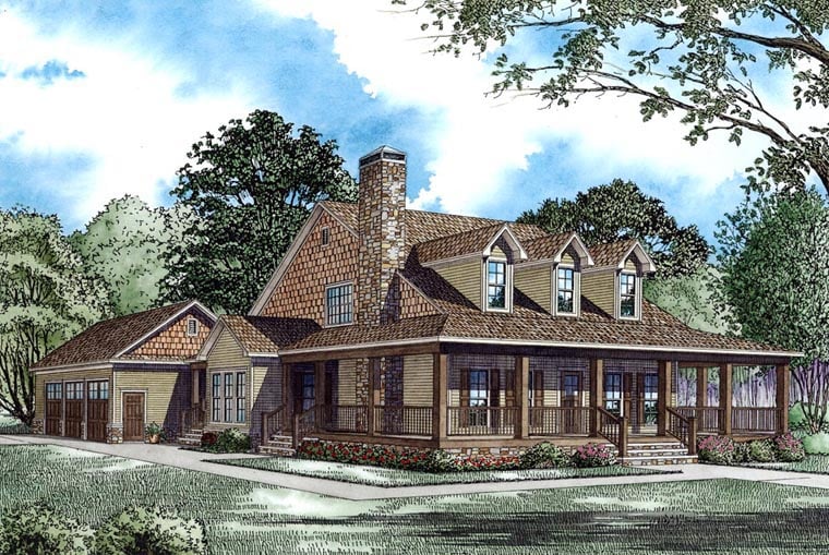 Country, Farmhouse Plan with 2180 Sq. Ft., 4 Bedrooms, 3 Bathrooms, 3 Car Garage Picture 2