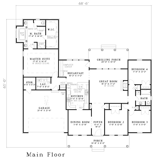 Country One-Story Traditional Level One of Plan 62218