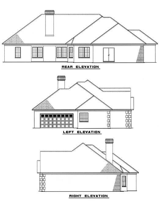 One-Story Rear Elevation of Plan 62227