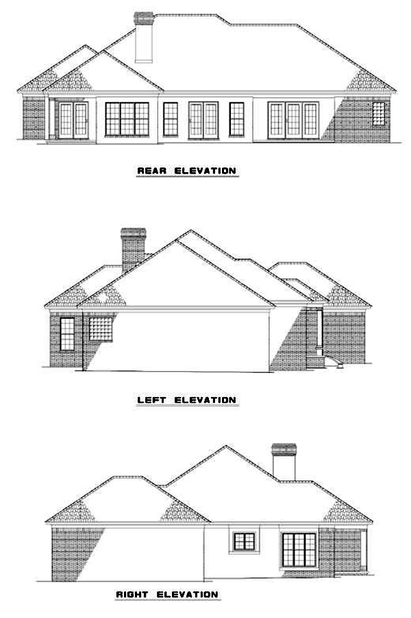 One-Story Rear Elevation of Plan 62228