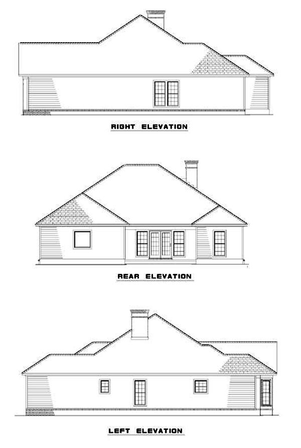 One-Story Rear Elevation of Plan 62235