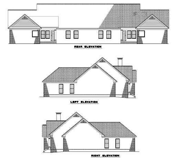 One-Story Rear Elevation of Plan 62237
