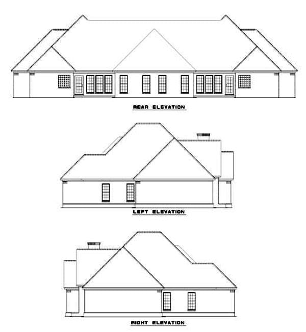 One-Story Rear Elevation of Plan 62238