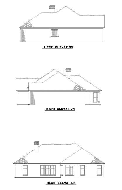 One-Story Rear Elevation of Plan 62253