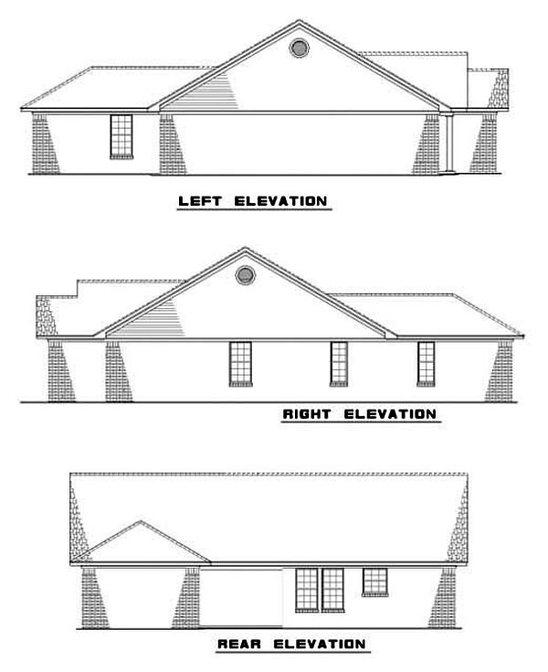 One-Story Rear Elevation of Plan 62259