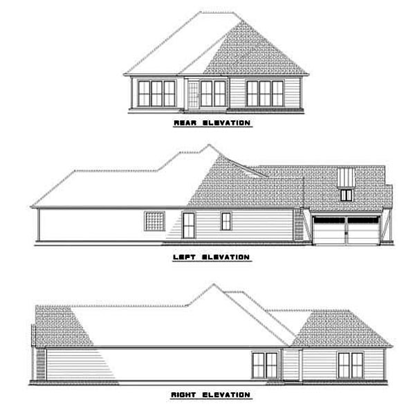 One-Story Rear Elevation of Plan 62266