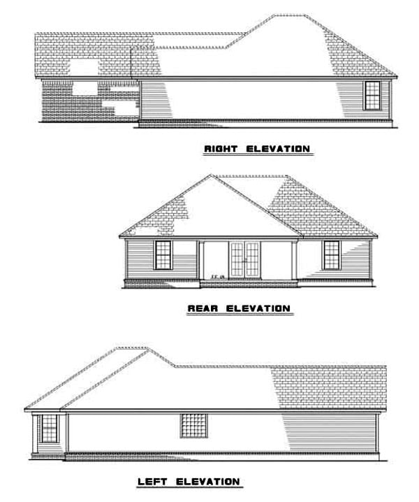 One-Story Rear Elevation of Plan 62270