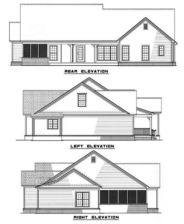 One-Story Rear Elevation of Plan 62278