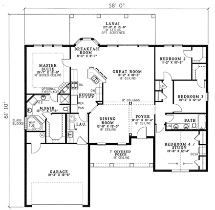 House Plan 62282 First Level Plan