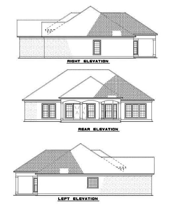 One-Story Rear Elevation of Plan 62282