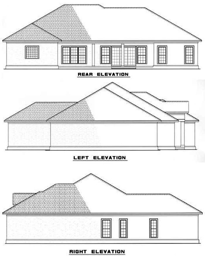 One-Story Rear Elevation of Plan 62286