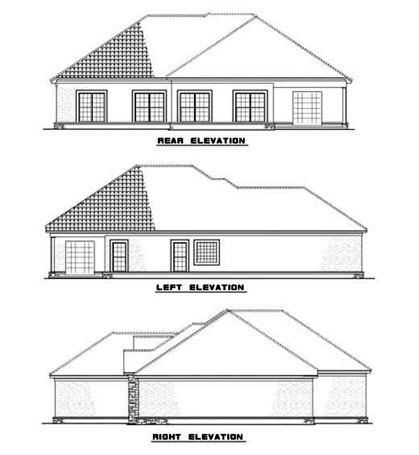 One-Story Rear Elevation of Plan 62287