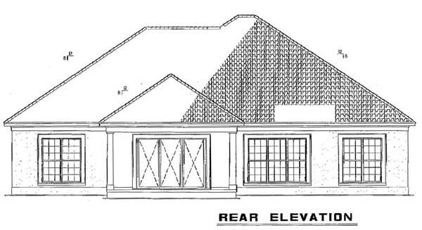 One-Story Rear Elevation of Plan 62289