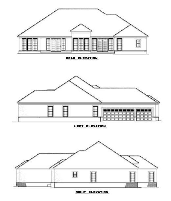 One-Story Rear Elevation of Plan 62290