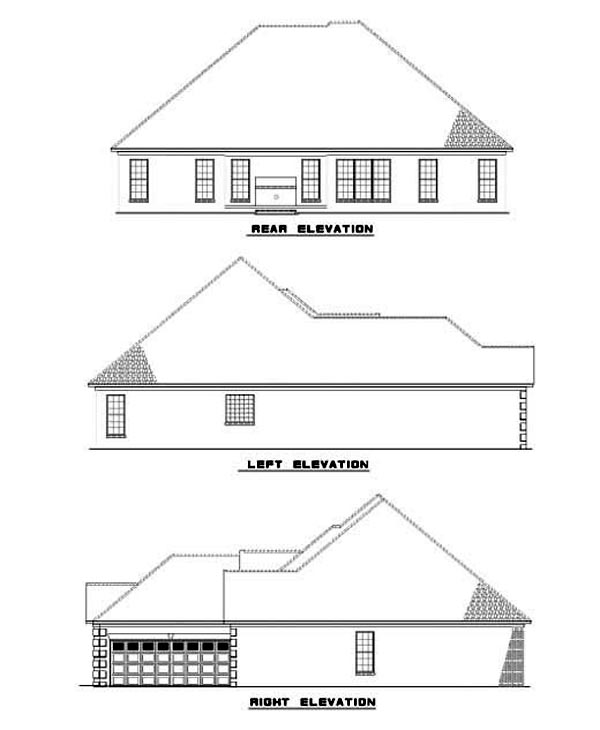 One-Story Rear Elevation of Plan 62293