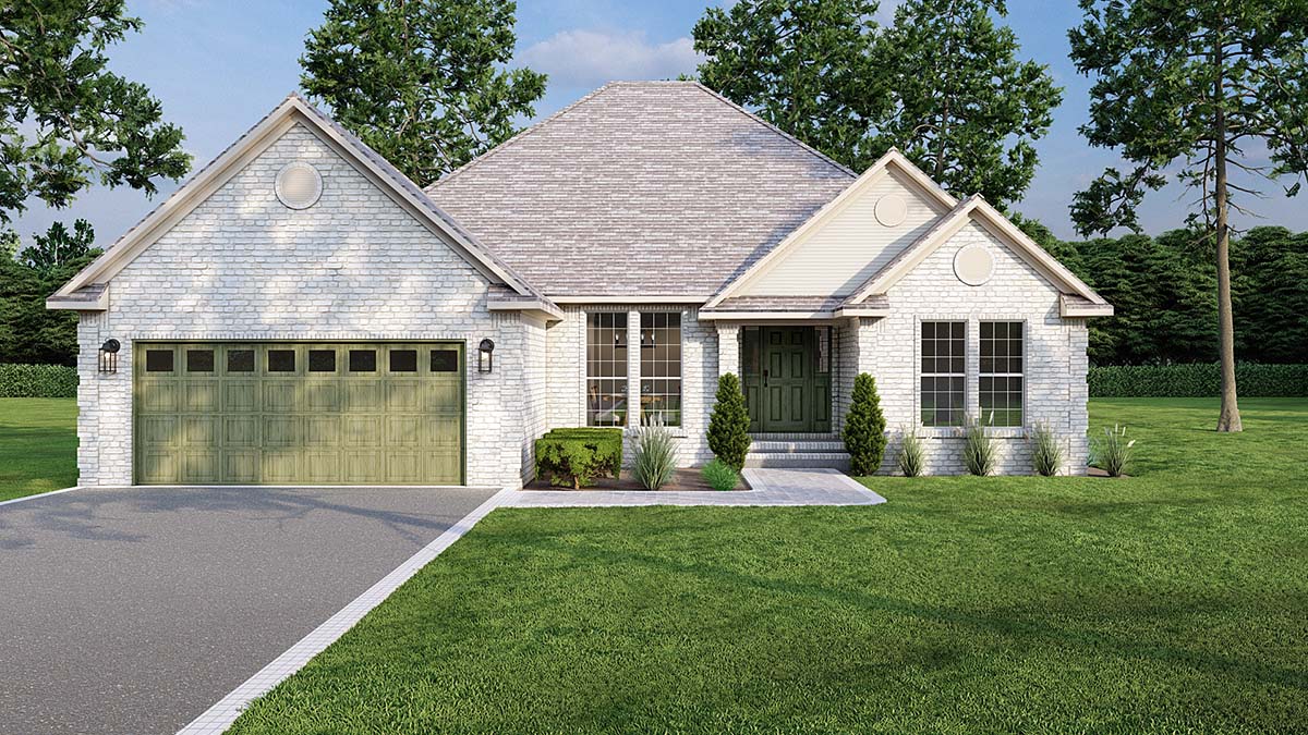 One-Story Plan with 1832 Sq. Ft., 4 Bedrooms, 2 Bathrooms, 2 Car Garage Elevation