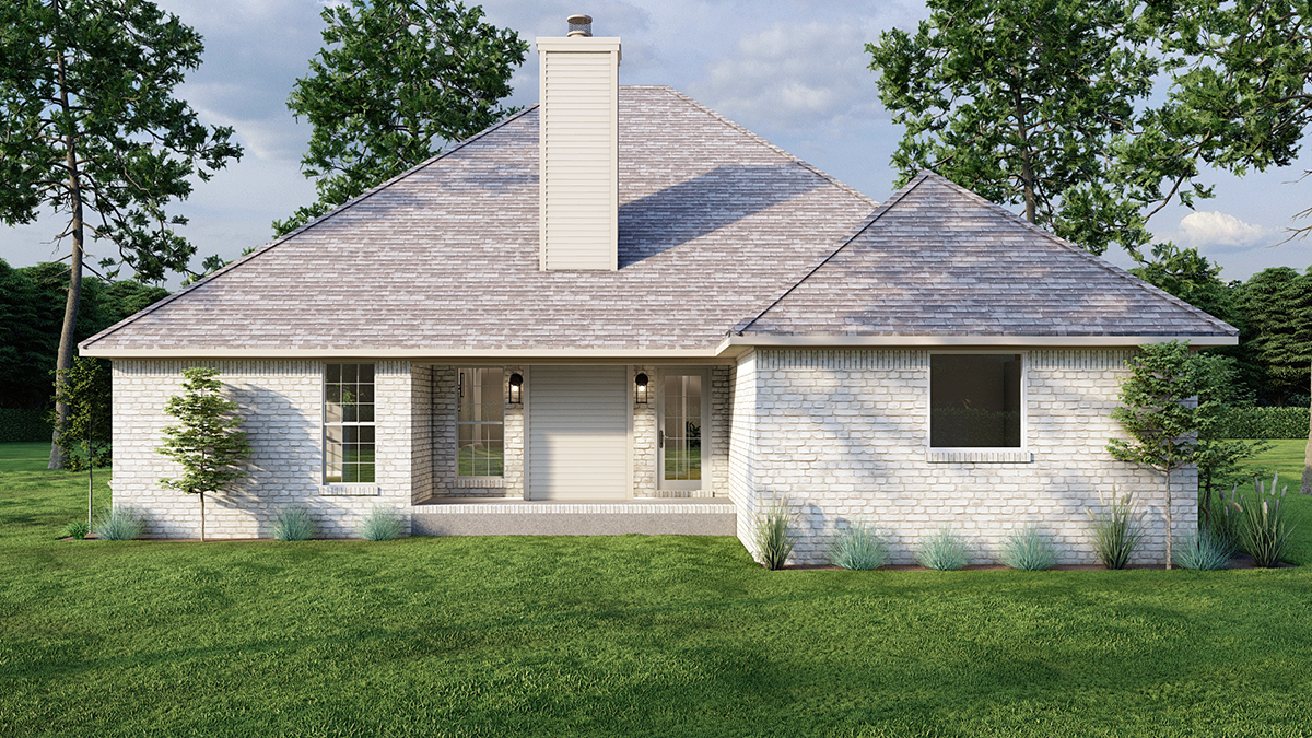 One-Story Plan with 1832 Sq. Ft., 4 Bedrooms, 2 Bathrooms, 2 Car Garage Rear Elevation