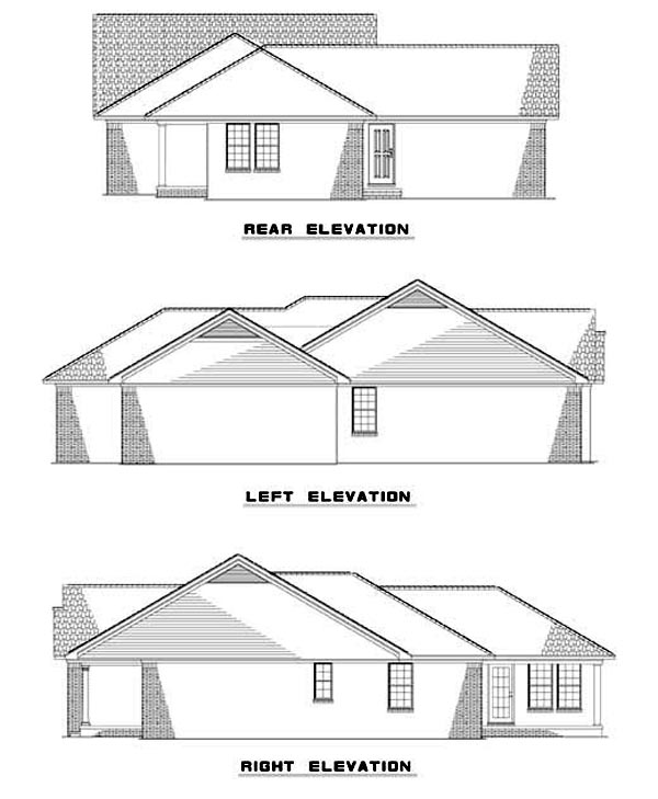 One-Story Rear Elevation of Plan 62302