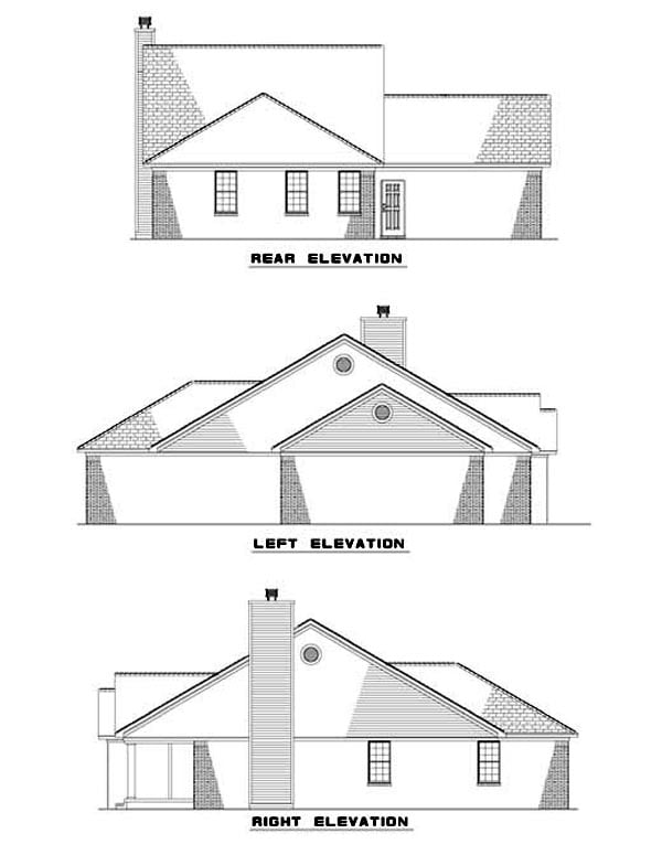 One-Story Rear Elevation of Plan 62304