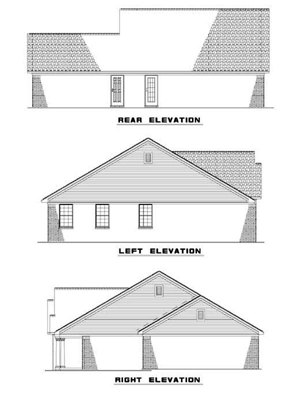 One-Story Rear Elevation of Plan 62308