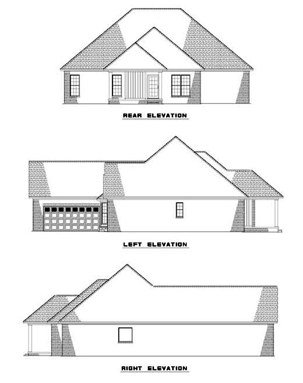 One-Story Rear Elevation of Plan 62310