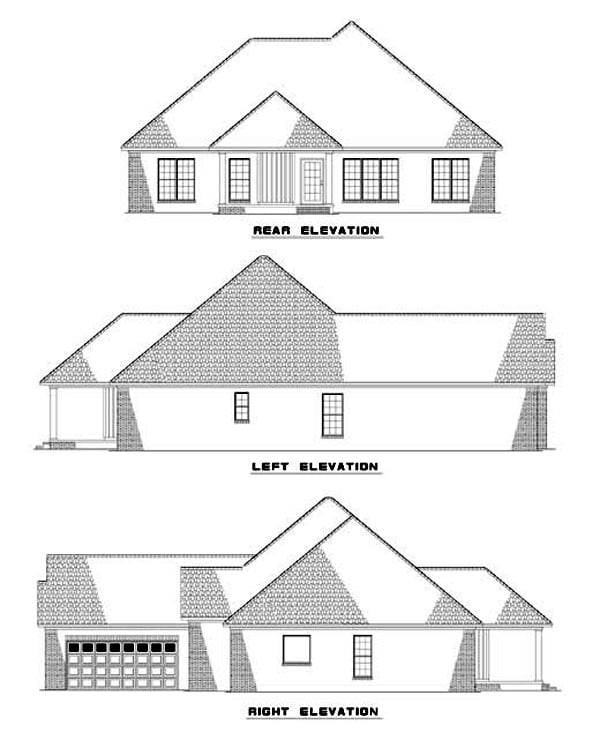 One-Story Rear Elevation of Plan 62312